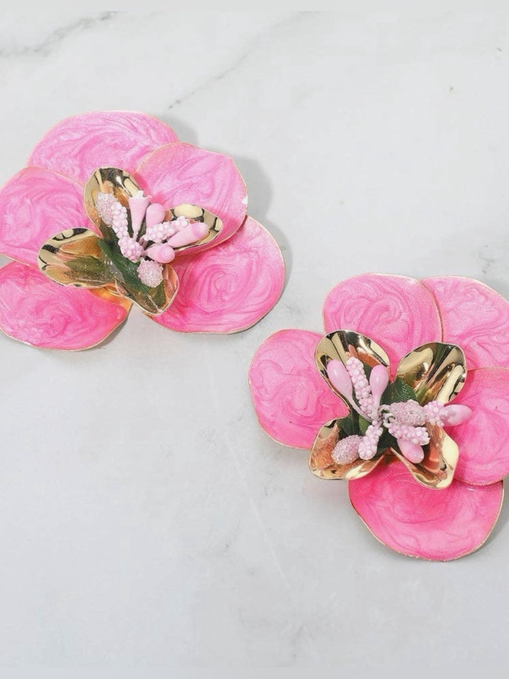 Oversized Pink Floral Statement Earrings (5584)